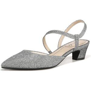 LifeStride Womens Pewter Shimmer Patent Polyurethane Pointed Closed Toe Pump